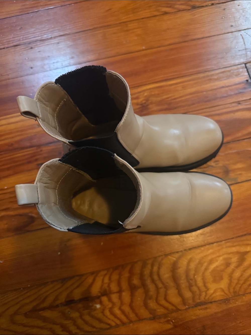 Chunky Cream Chelsea Boots with Black Elastic Panels
